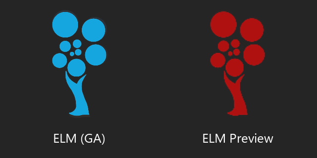 The blue ELM (GA) app icon next to the red ELM Preview app icon